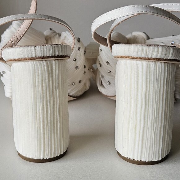 Loeffler Randall Camellia Pleated Bow Rhinestone Ivory Heels Sandals - Picture 10 of 14